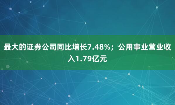 最大的证券公司同比增长7.48%；公用事业营业收入1.79亿元